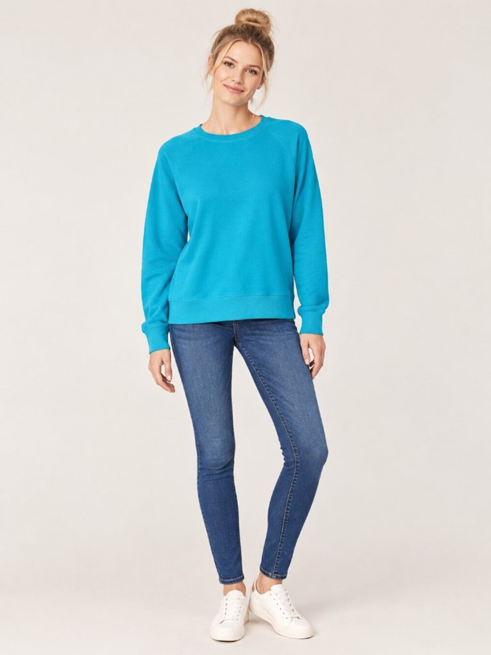 2/$30 Lands' End Fleece Crew Neck Pullover Sweatshirt Turquoise Medium #A4977